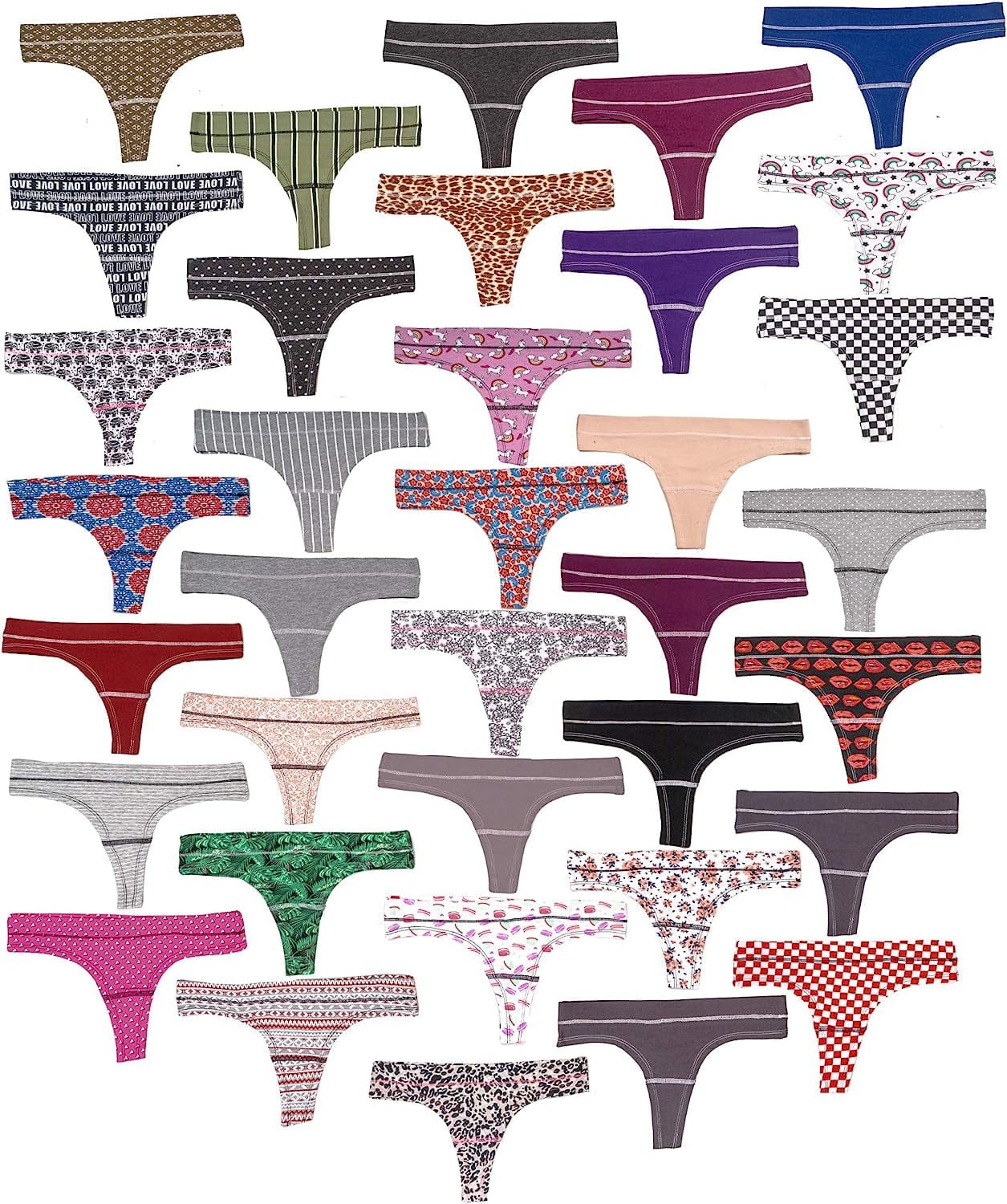 Alyce Ives Intimates 18 Pack Women’S Cotton Thong Panties, Assorted Colors & Prints
