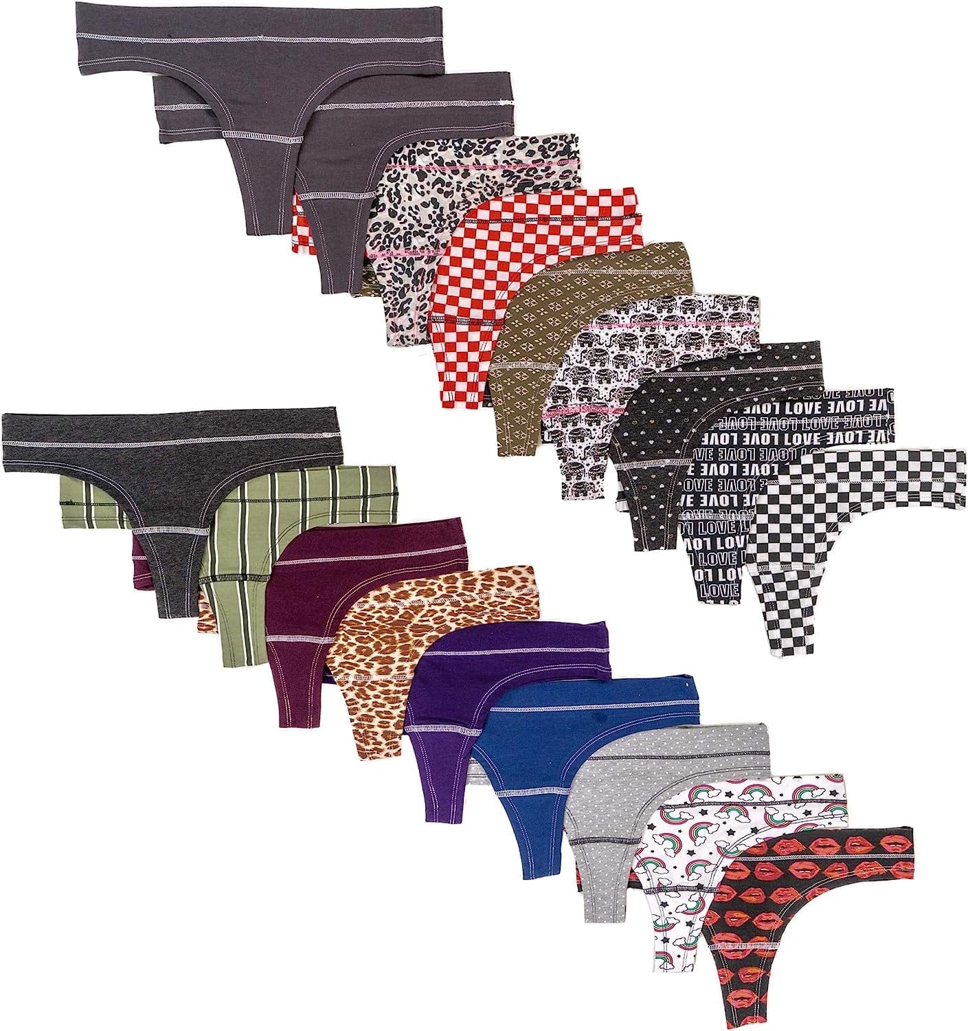 Alyce Ives Intimates 18 Pack Women’S Cotton Thong Panties, Assorted Colors & Prints