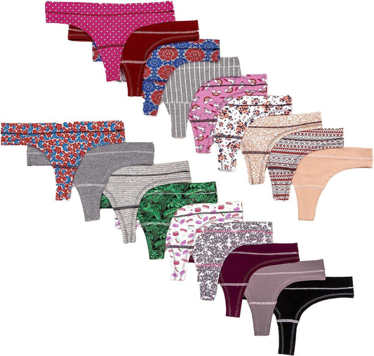 Alyce Ives Intimates 18 Pack Women’S Cotton Thong Panties, Assorted Colors & Prints Assorted / Medium