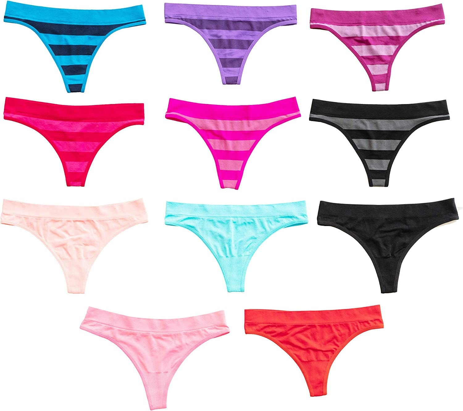 Alyce Ives Intimates Womens Seamless No Show Thong, Pack of 12 Striped 1 / Small