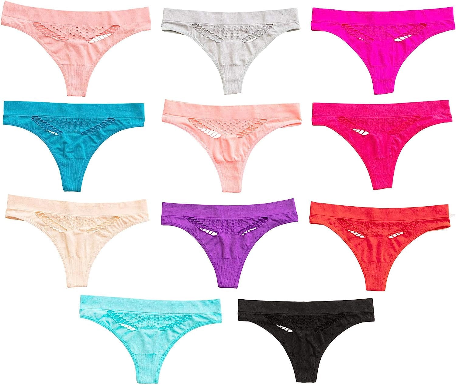 Alyce Ives Intimates Womens Seamless No Show Thong, Pack of 12 Center Cut Out / Medium