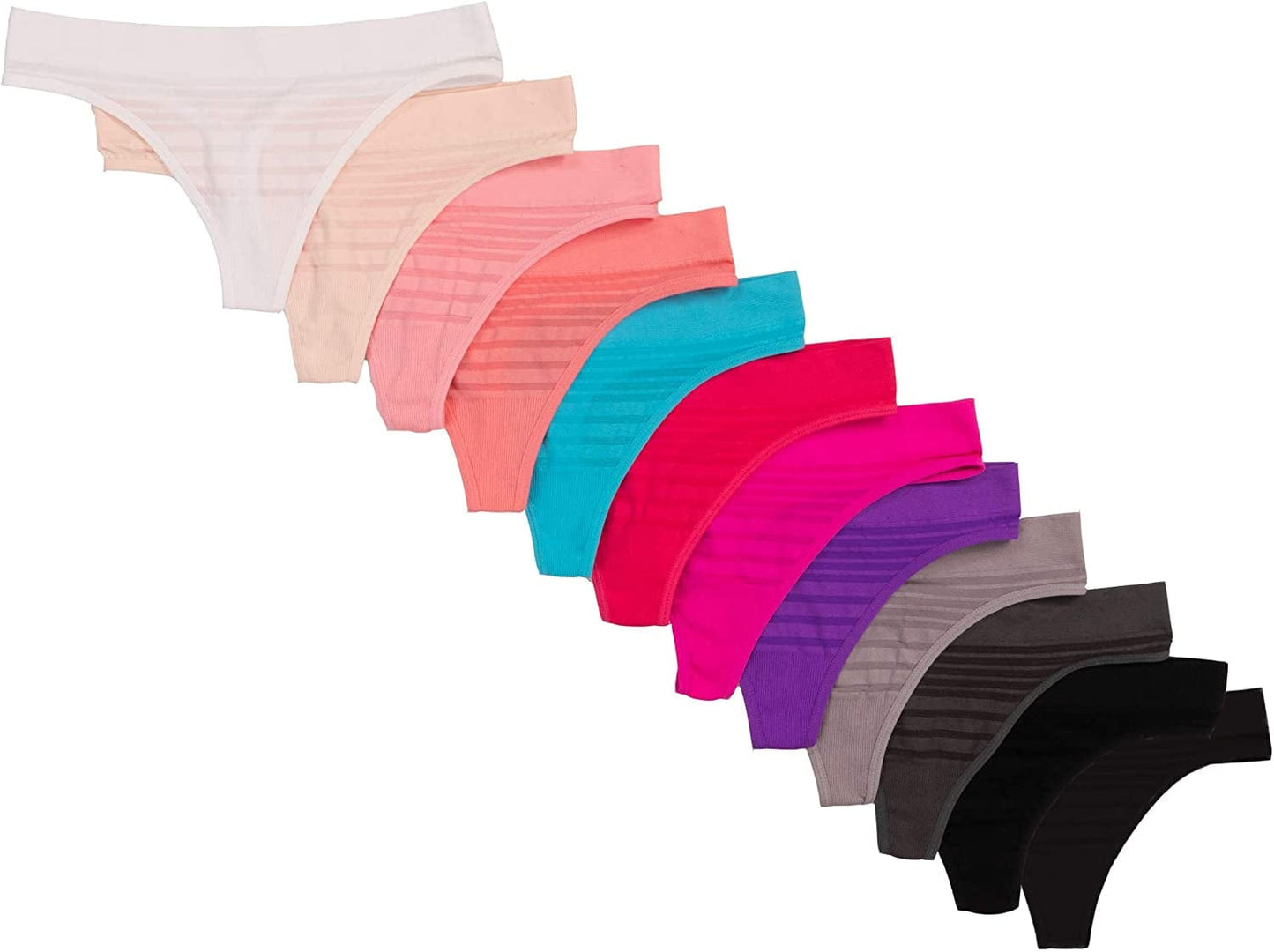 Alyce Ives Intimates Womens Seamless No Show Thong, Pack of 12 Shadow Stripe 1 / Medium