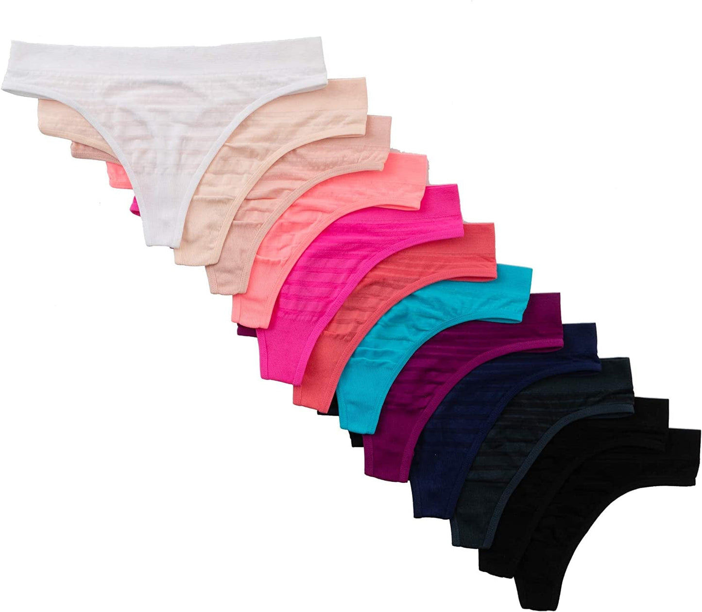 Alyce Ives Intimates Womens Seamless No Show Thong, Pack of 12 Shadow Stripe 2 / X-Large