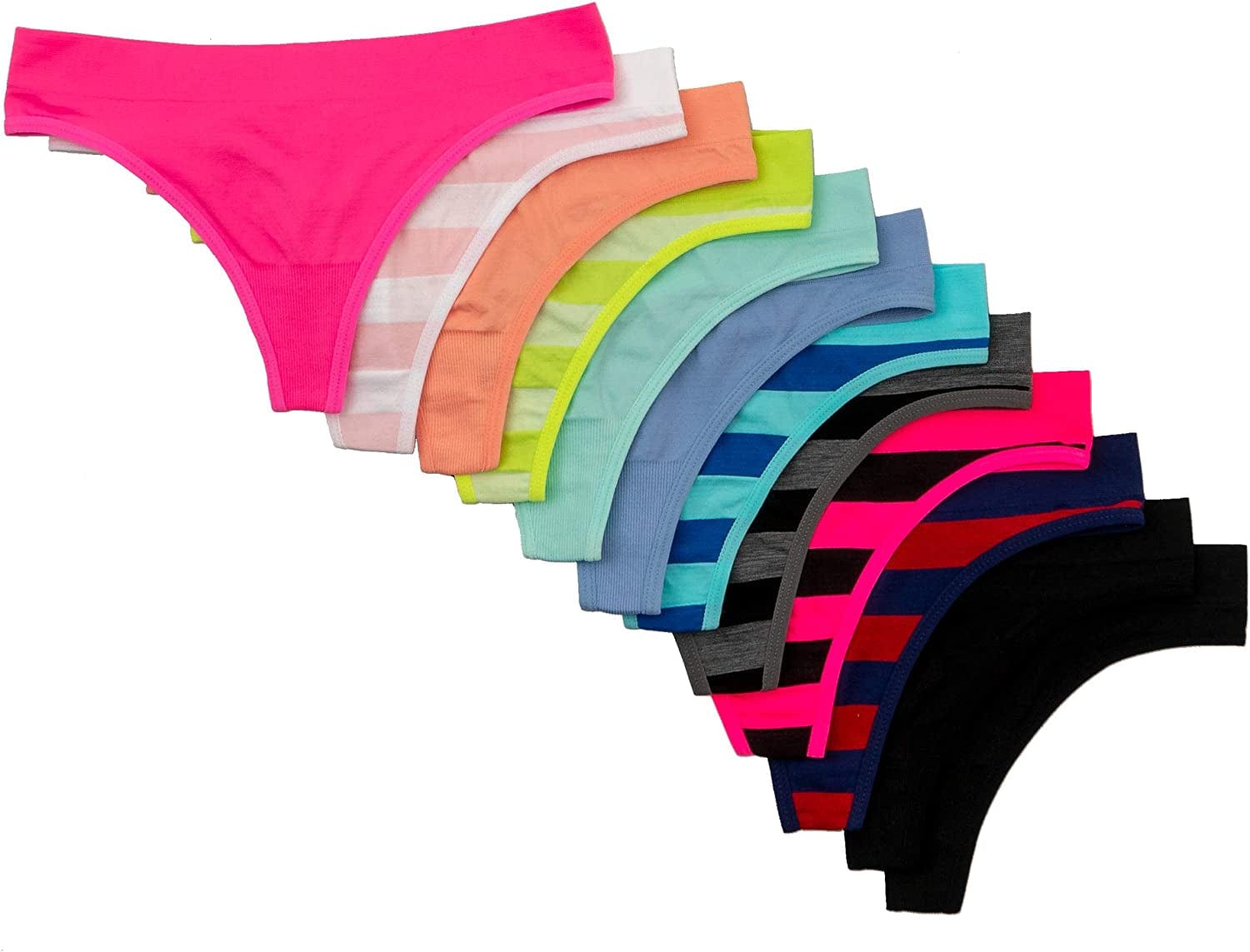 Alyce Ives Intimates Womens Seamless No Show Thong, Pack of 12 Striped 3 / X-Large