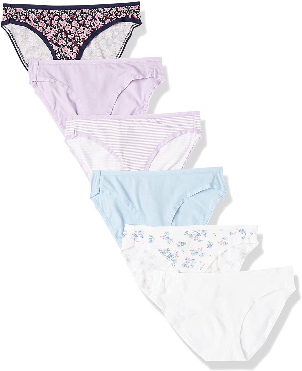 Amazon Essentials Women'S Cotton Bikini Brief Underwear, Multipacks Apparel & Accessories > Clothing > Underwear & Socks > Underwear KYLIE MAX White, Wildflower 6 X-Small