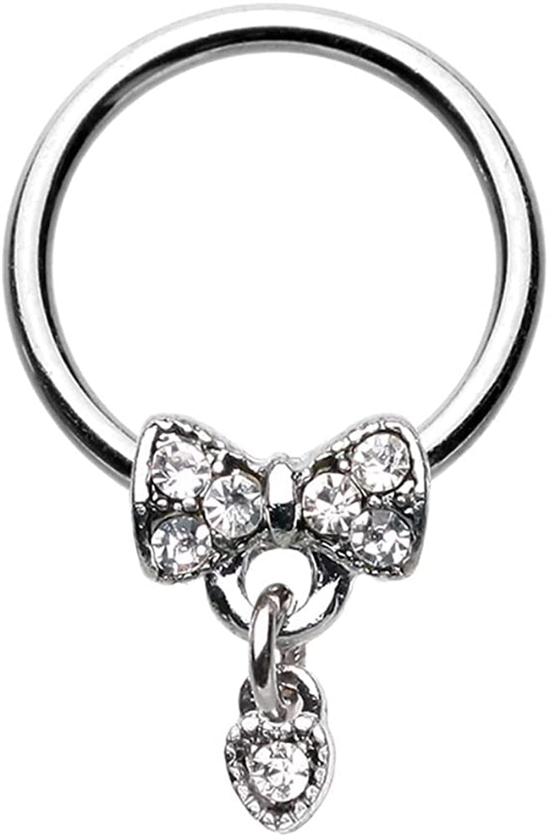 Amelia Fashion 16 Gauge Dainty Bow-Tie Dangle Captive Bead Ring 316L Surgical Steel Apparel & Accessories > Jewelry > Rings Generic