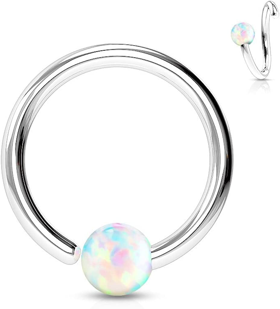 Amelia Fashion 16GA Never Lose a Ball Again! One Side Fixed Opal Ball Ring Annealed 316L Surgical Steel (Choose Color) Apparel & Accessories > Jewelry > Rings Generic Opal White