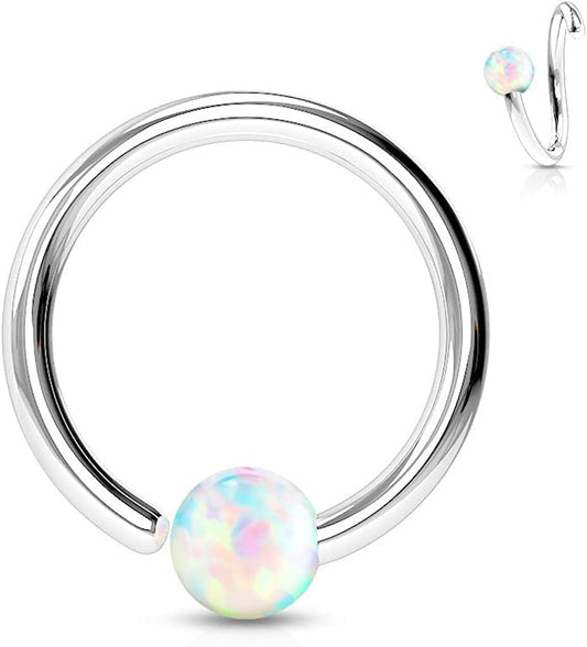 Amelia Fashion 16GA Never Lose a Ball Again! One Side Fixed Opal Ball Ring Annealed 316L Surgical Steel (Choose Color) Apparel & Accessories > Jewelry > Rings Generic Opal White