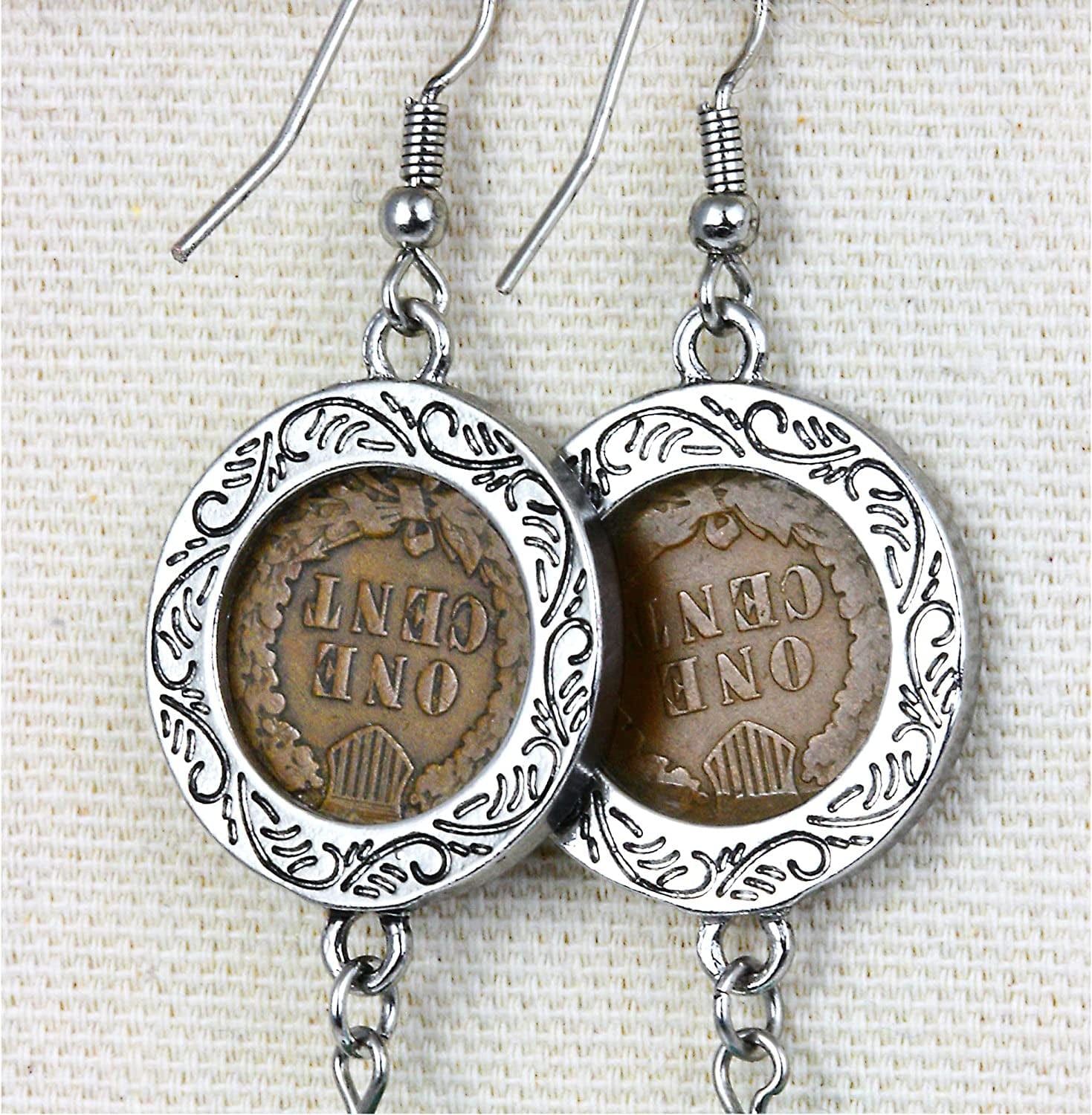 American Coin Treasures 100 Year Old Indian Head Penny Feather Silvertone Coin Earrings Apparel & Accessories > Jewelry > Earrings American Coin Treasures