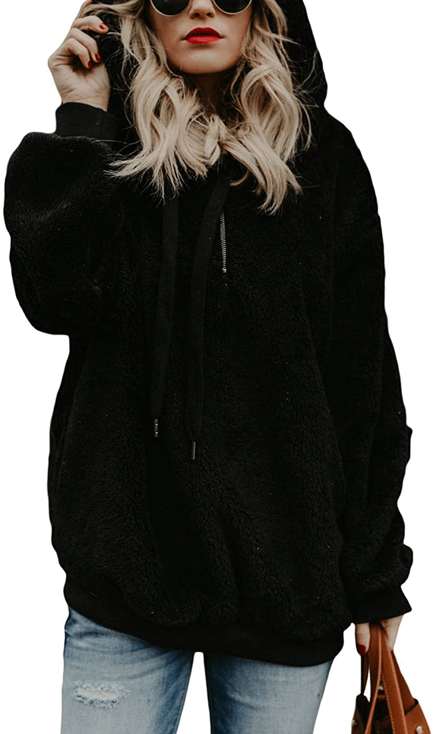 American Trends Oversized Sweatshirts for Women Athletic Womens Sherpa Hoodie Fluffy Women'S Hoodies Pullover with Pockets Apparel & Accessories > Clothing > Activewear Kylie Max