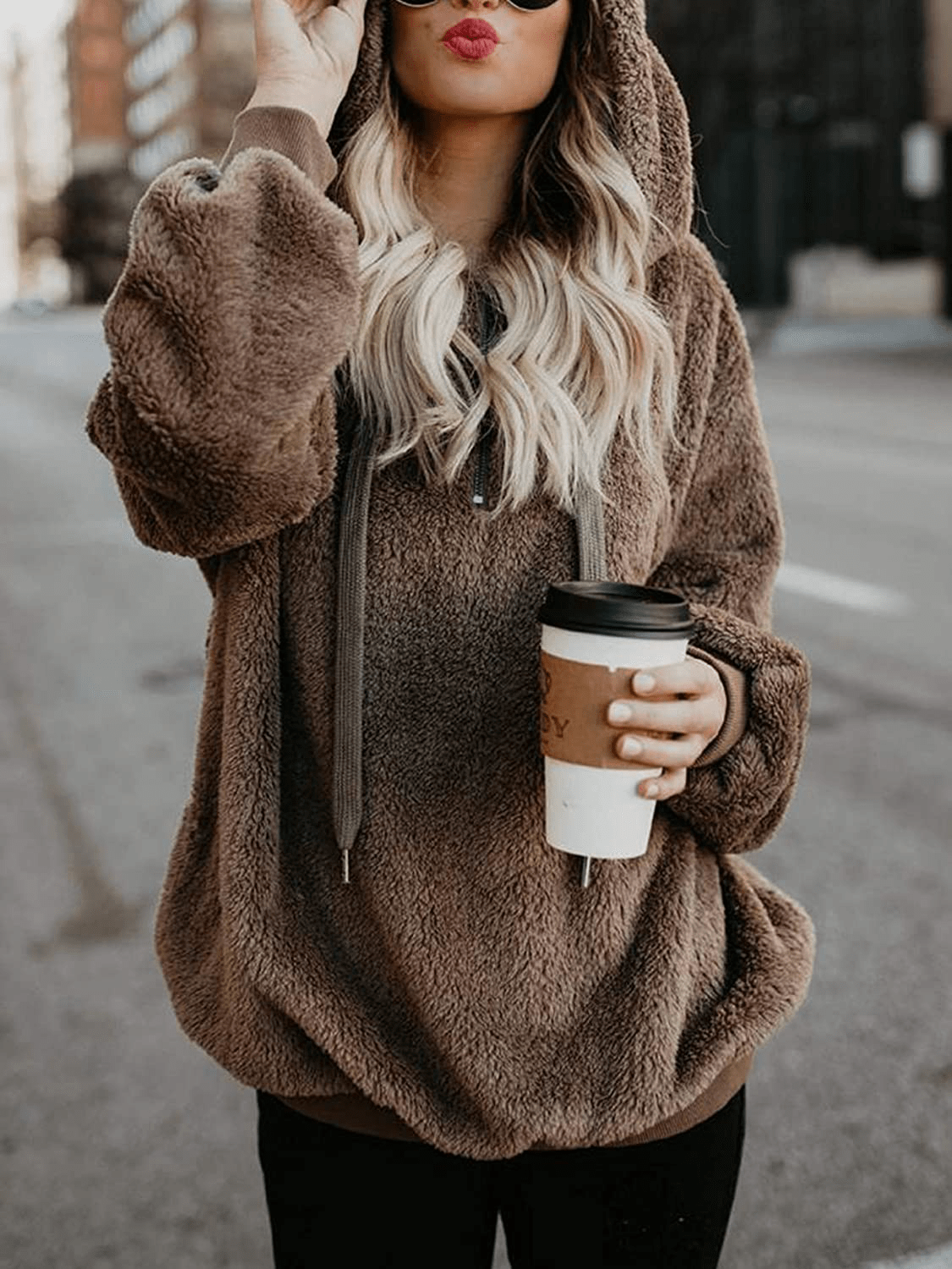 American Trends Oversized Sweatshirts for Women Athletic Womens Sherpa Hoodie Fluffy Women'S Hoodies Pullover with Pockets Apparel & Accessories > Clothing > Activewear Kylie Max