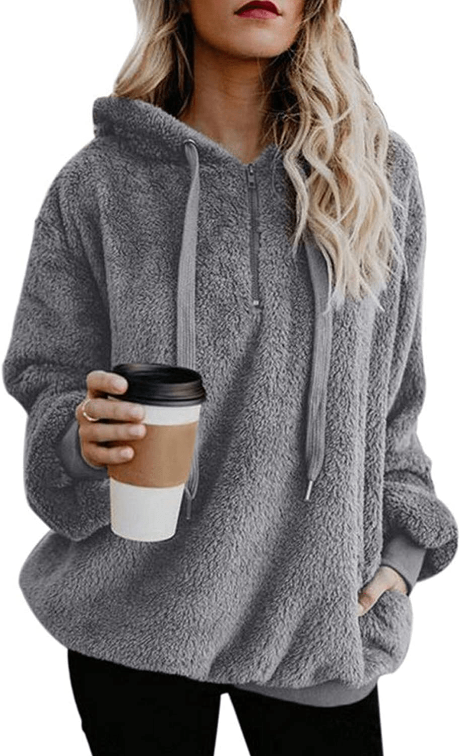 American Trends Oversized Sweatshirts for Women Athletic Womens Sherpa Hoodie Fluffy Women'S Hoodies Pullover with Pockets Apparel & Accessories > Clothing > Activewear Kylie Max