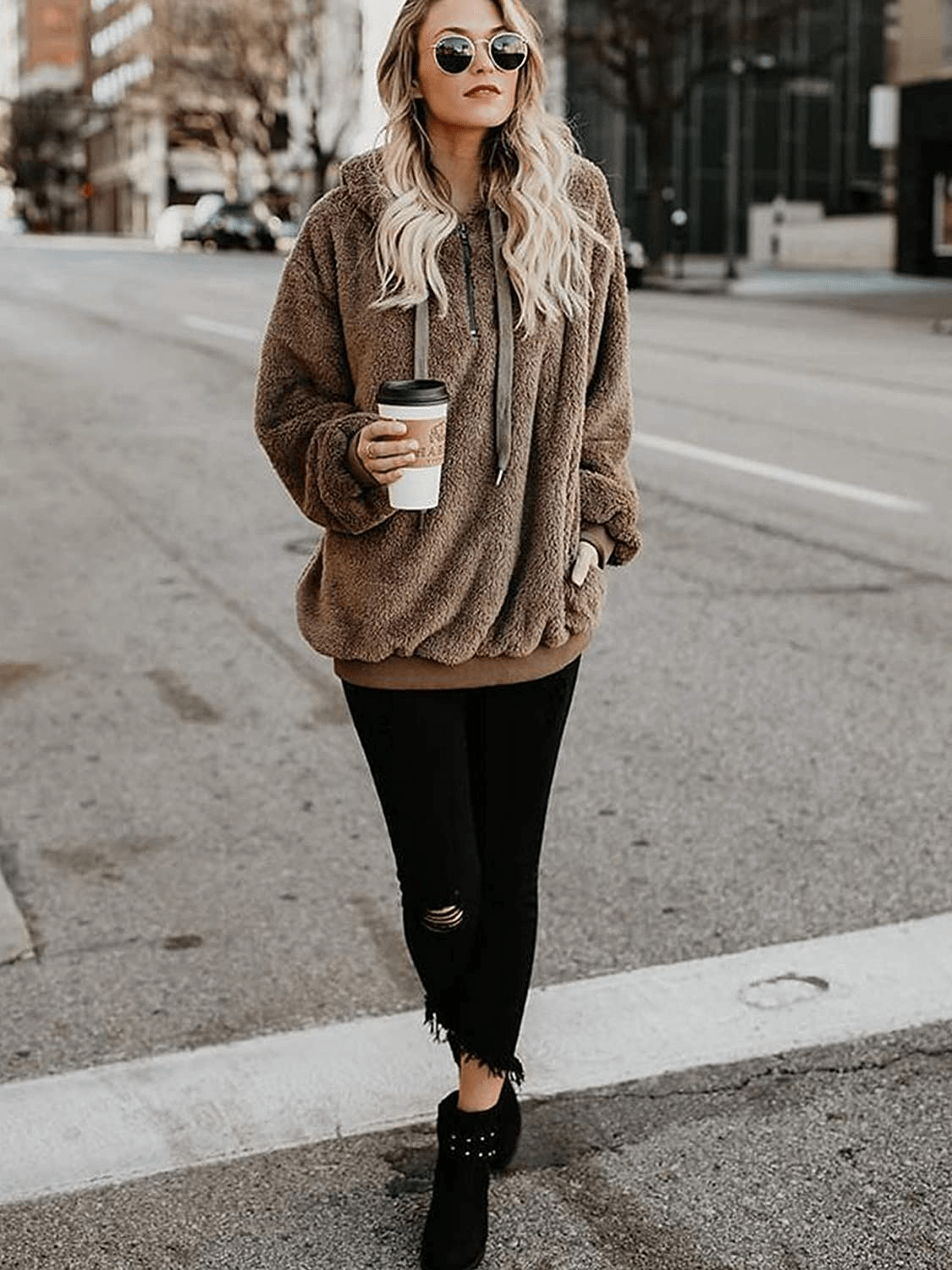 American Trends Oversized Sweatshirts for Women Athletic Womens Sherpa Hoodie Fluffy Women'S Hoodies Pullover with Pockets Apparel & Accessories > Clothing > Activewear Kylie Max
