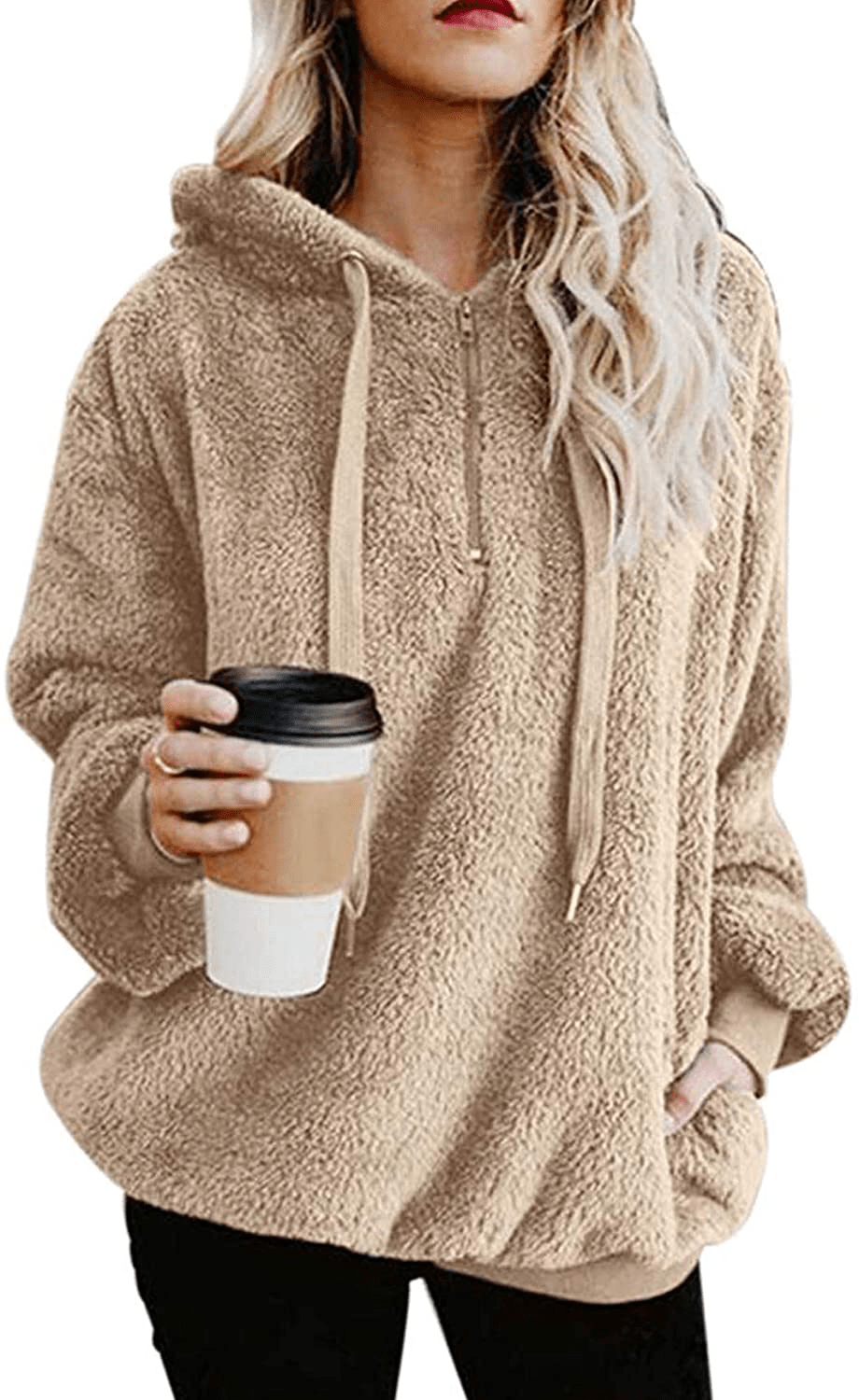 American Trends Oversized Sweatshirts for Women Athletic Womens Sherpa Hoodie Fluffy Women'S Hoodies Pullover with Pockets Apparel & Accessories > Clothing > Activewear Kylie Max