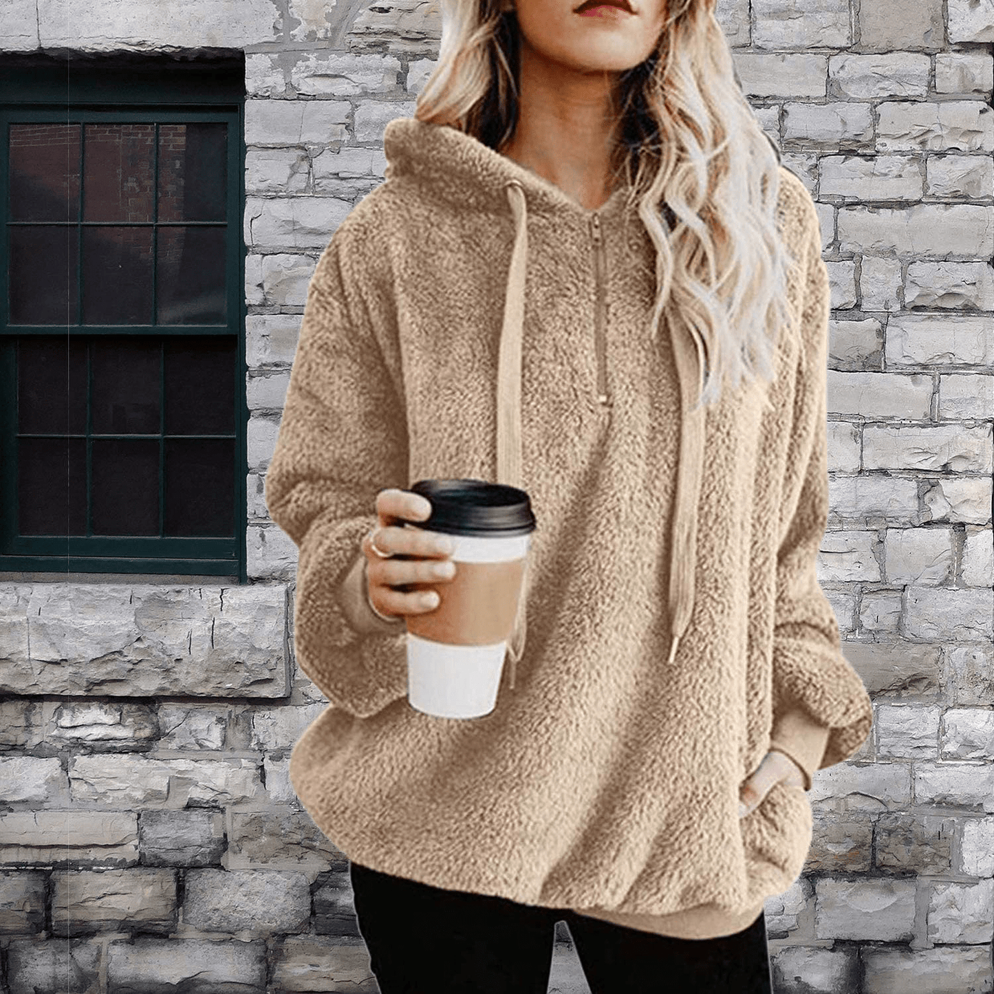 American Trends Oversized Sweatshirts for Women Athletic Womens Sherpa Hoodie Fluffy Women'S Hoodies Pullover with Pockets Apparel & Accessories > Clothing > Activewear Kylie Max