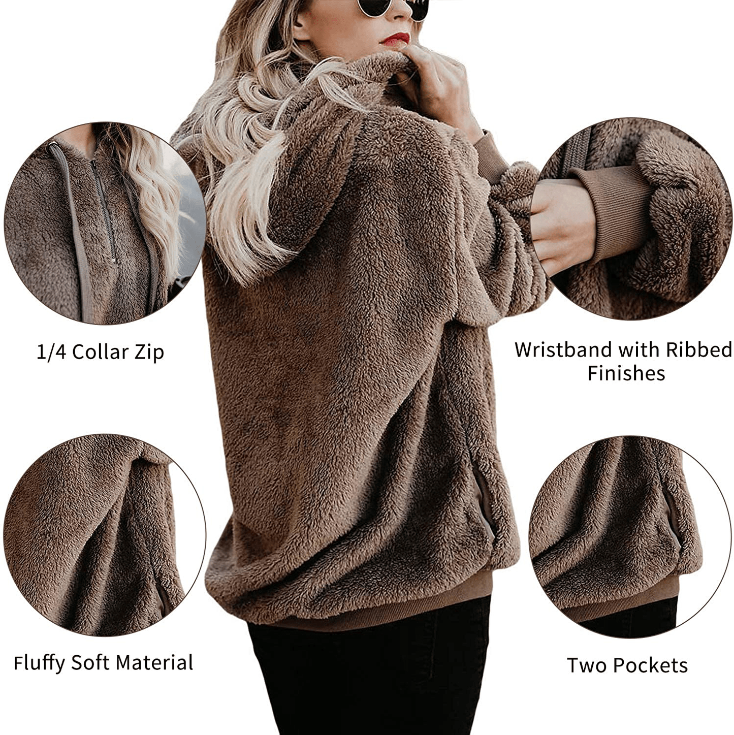 American Trends Oversized Sweatshirts for Women Athletic Womens Sherpa Hoodie Fluffy Women'S Hoodies Pullover with Pockets Apparel & Accessories > Clothing > Activewear Kylie Max