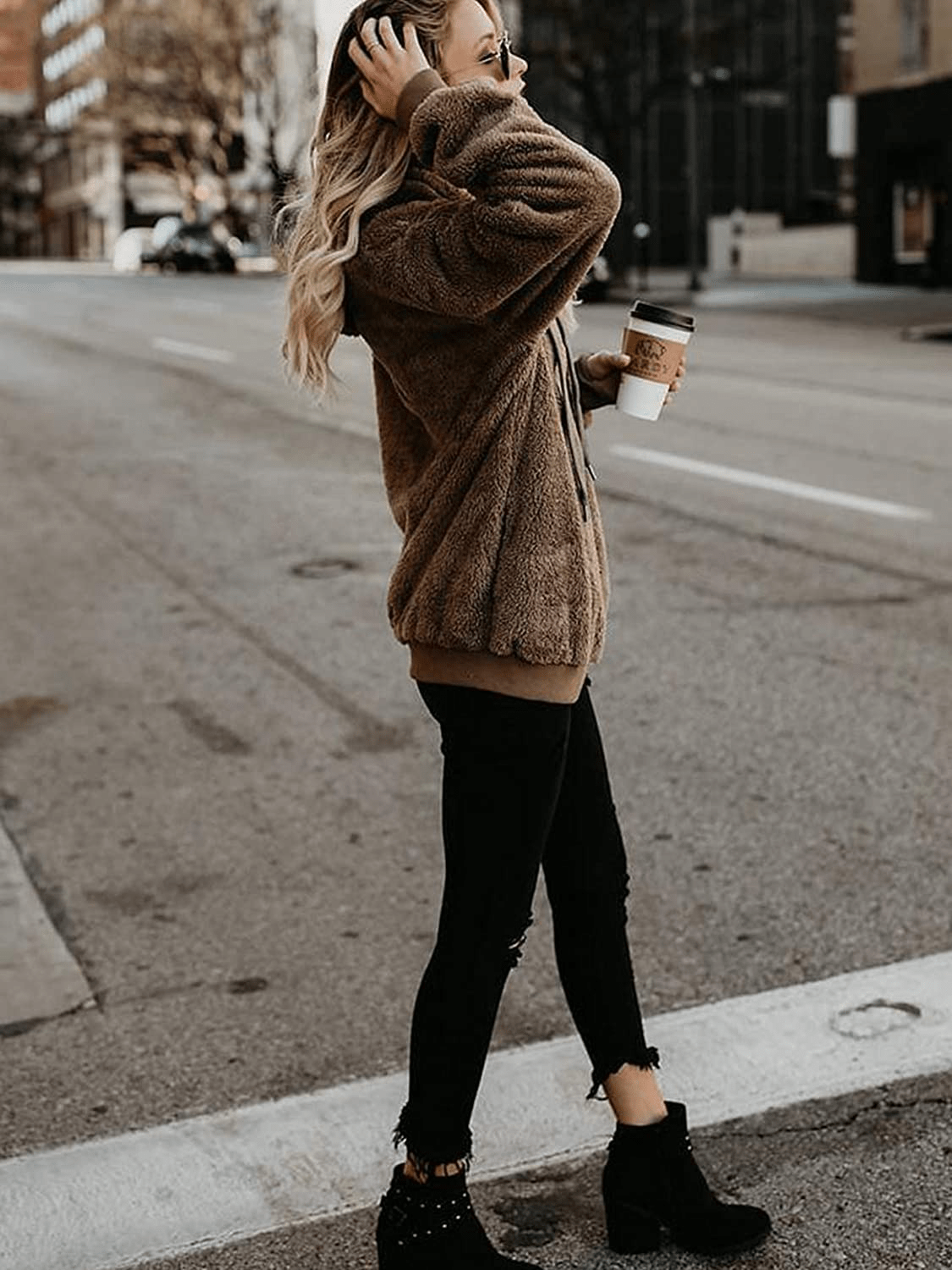 American Trends Oversized Sweatshirts for Women Athletic Womens Sherpa Hoodie Fluffy Women'S Hoodies Pullover with Pockets Apparel & Accessories > Clothing > Activewear Kylie Max