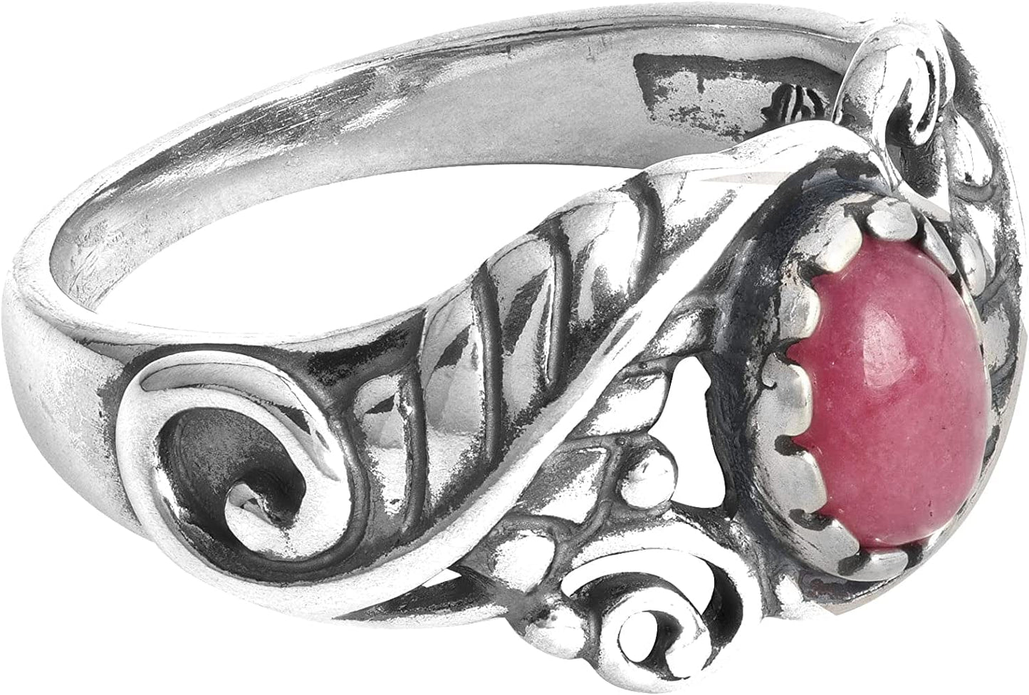 American West Sterling Silver Women'S Ring Choice of Gemstone Color Leaf Rosette Design Sizes 5 to 10 Pink Rhodonite / 10