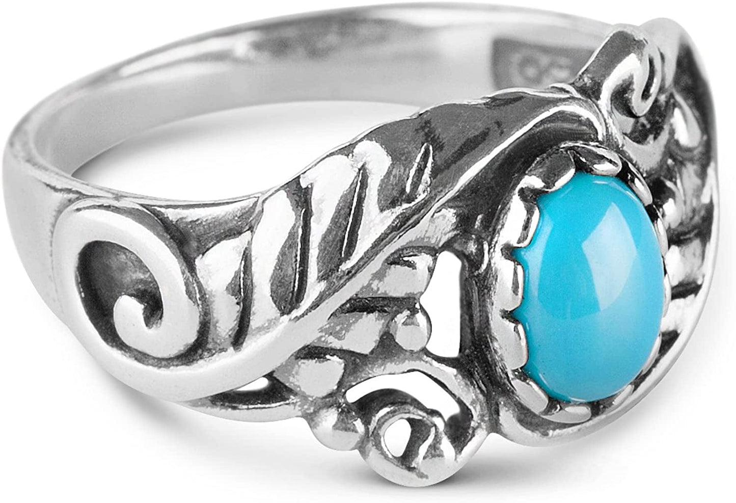 American West Sterling Silver Women'S Ring Choice of Gemstone Color Leaf Rosette Design Sizes 5 to 10 Sleeping Beauty Turquoise / 8