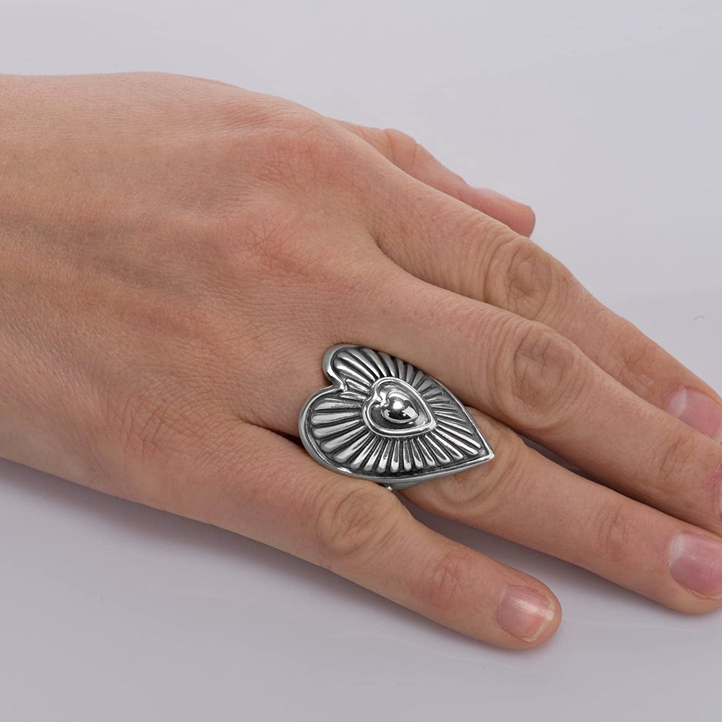 American West Sterling Silver Women'S Statement Ring Heart & Sunburst Design Size 5 to 10