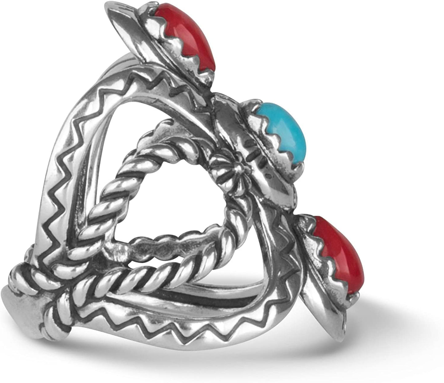 American West Sterling Women'S Statement Ring Gemstone Twisted Rope & Zigzag Design Size 5 to 10