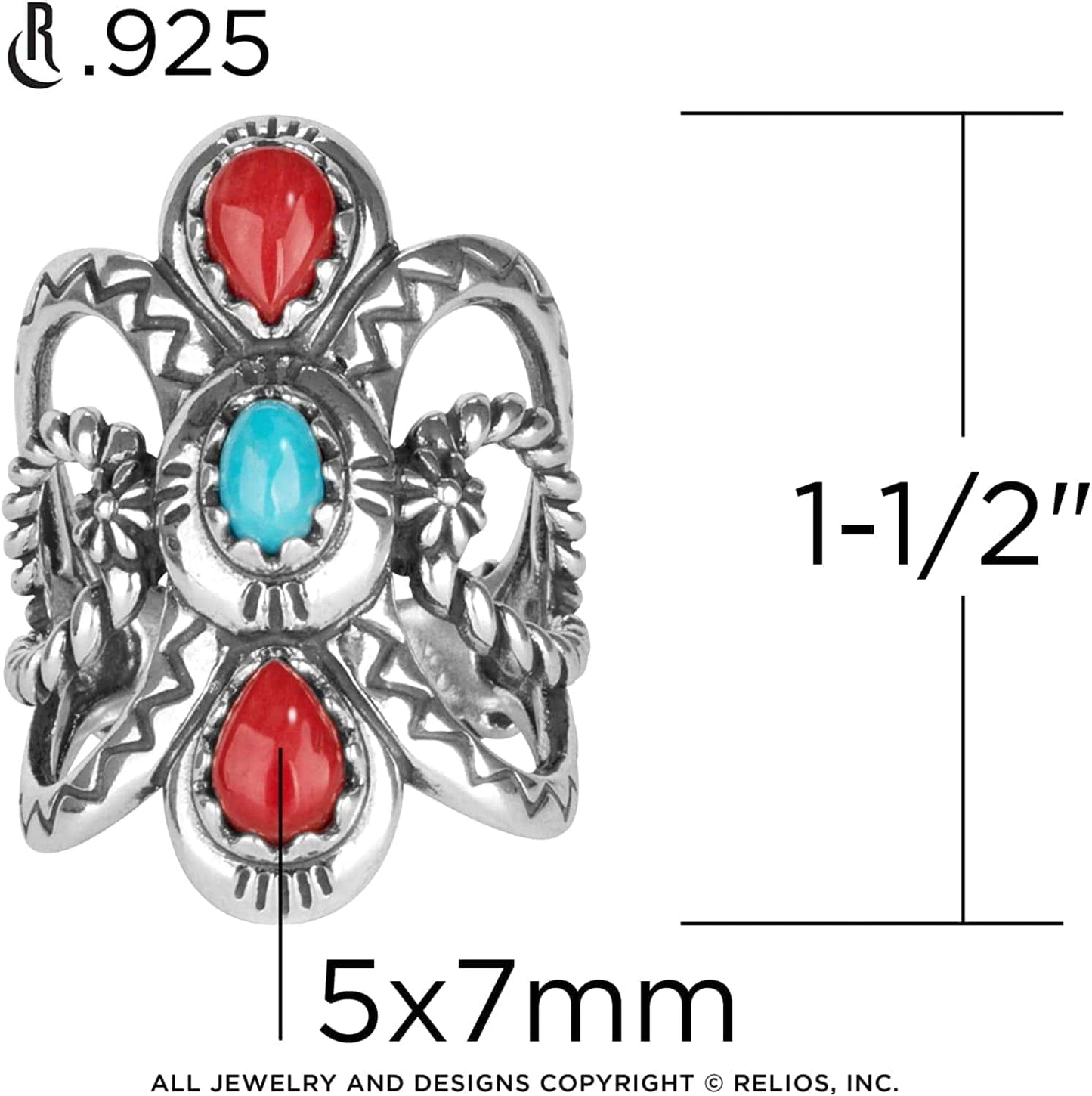 American West Sterling Women'S Statement Ring Gemstone Twisted Rope & Zigzag Design Size 5 to 10