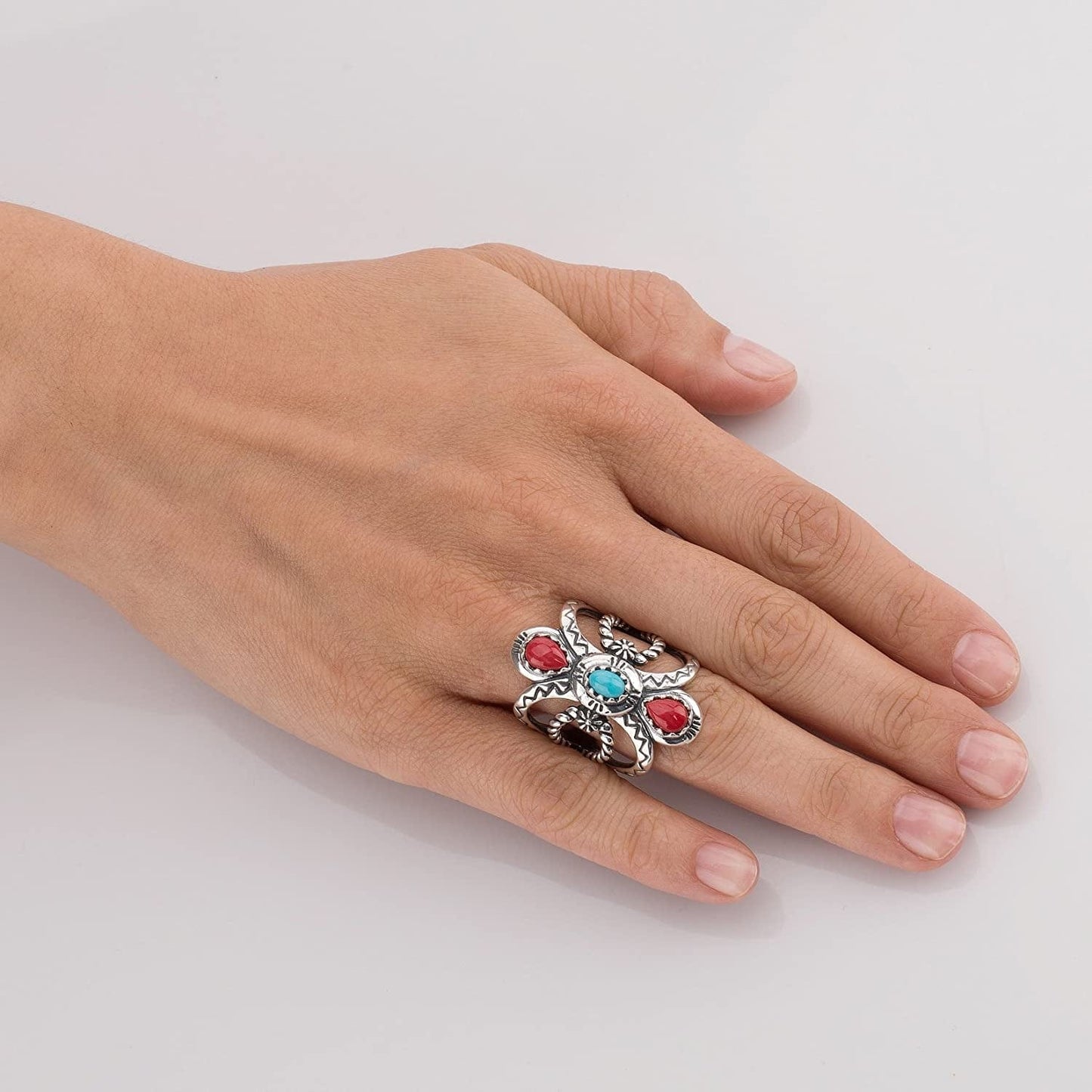 American West Sterling Women'S Statement Ring Gemstone Twisted Rope & Zigzag Design Size 5 to 10