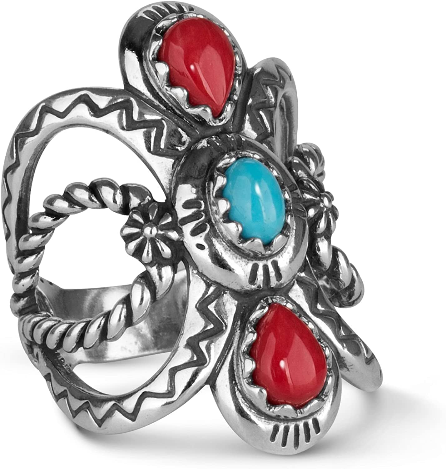 American West Sterling Women'S Statement Ring Gemstone Twisted Rope & Zigzag Design Size 5 to 10 7