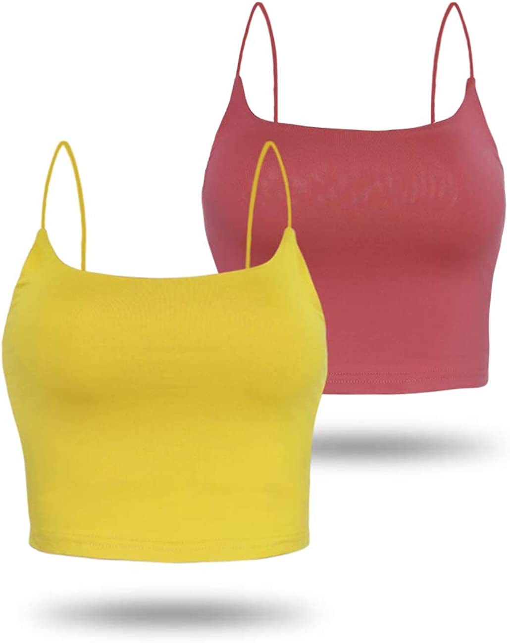 Amilia Women'S Basic Solid Cami Spaghetti Double Layer Crop Tank Top Ginger&dusty Rose / Large