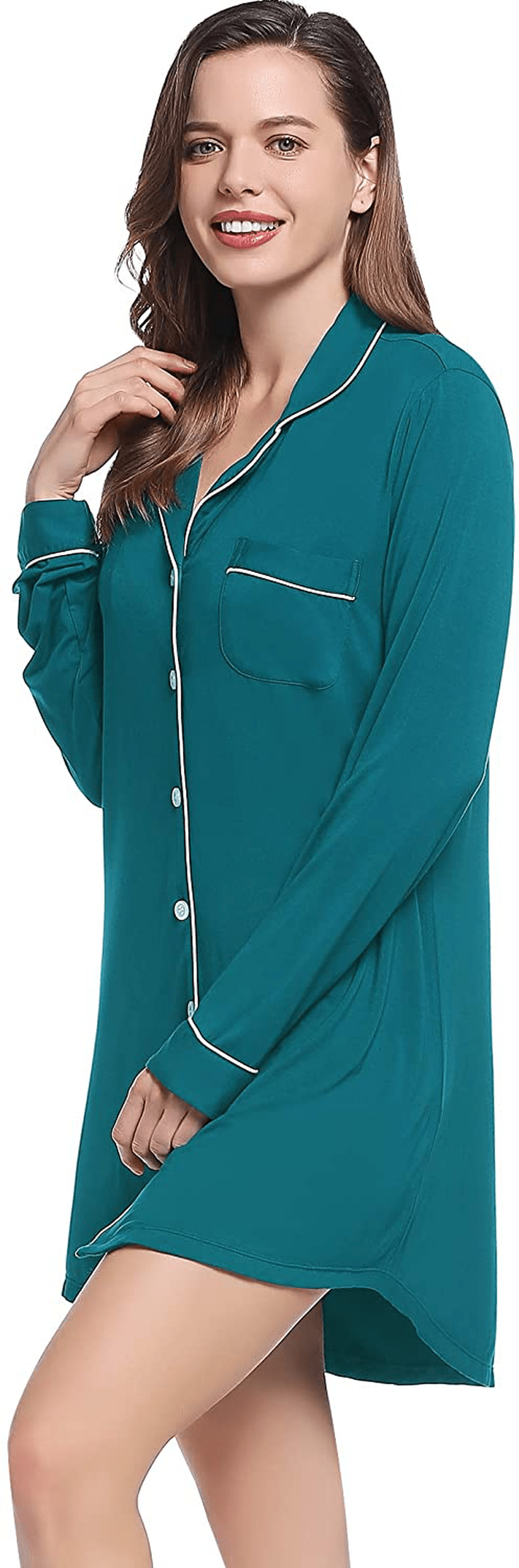 Amorbella Womens Long Sleeve Nightgown Button down Nightshirt Bamboo Sleep Shirt Soft Pajama Top Apparel & Accessories > Clothing > Sleepwear & Loungewear > Nightgowns Kylie Max
