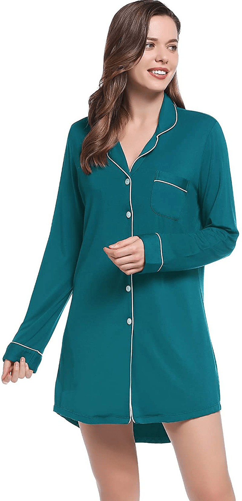 Amorbella Womens Long Sleeve Nightgown Button down Nightshirt Bamboo Sleep Shirt Soft Pajama Top Apparel & Accessories > Clothing > Sleepwear & Loungewear > Nightgowns Kylie Max