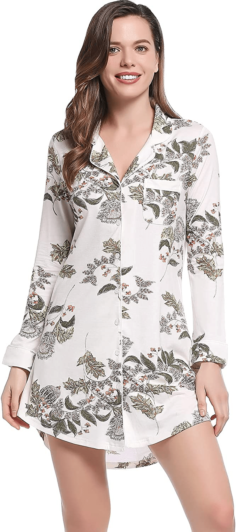 Amorbella Womens Long Sleeve Nightgown Button down Nightshirt Bamboo Sleep Shirt Soft Pajama Top Apparel & Accessories > Clothing > Sleepwear & Loungewear > Nightgowns Kylie Max