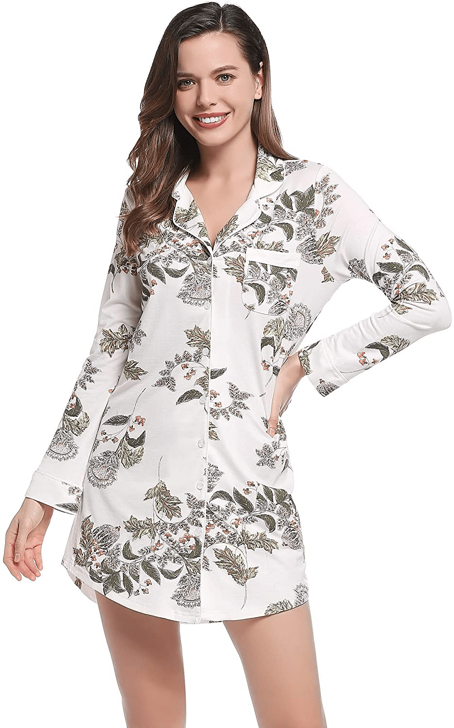 Amorbella Womens Long Sleeve Nightgown Button down Nightshirt Bamboo Sleep Shirt Soft Pajama Top Apparel & Accessories > Clothing > Sleepwear & Loungewear > Nightgowns Kylie Max