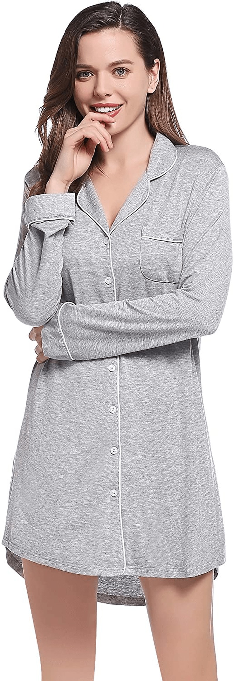 Amorbella Womens Long Sleeve Nightgown Button down Nightshirt Bamboo Sleep Shirt Soft Pajama Top Apparel & Accessories > Clothing > Sleepwear & Loungewear > Nightgowns Kylie Max