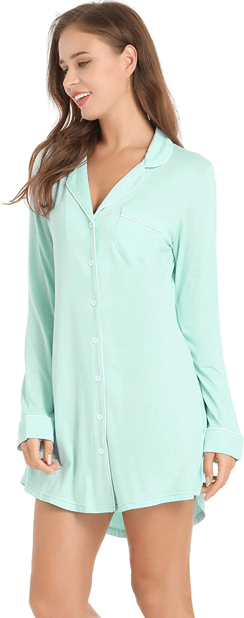 Amorbella Womens Long Sleeve Nightgown Button down Nightshirt Bamboo Sleep Shirt Soft Pajama Top Apparel & Accessories > Clothing > Sleepwear & Loungewear > Nightgowns Kylie Max