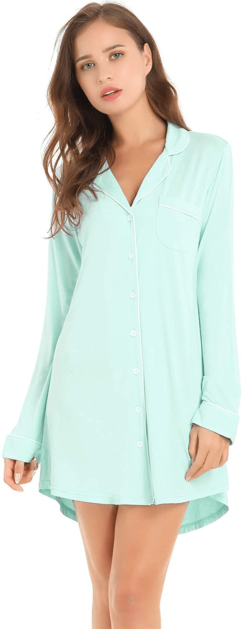 Amorbella Womens Long Sleeve Nightgown Button down Nightshirt Bamboo Sleep Shirt Soft Pajama Top Apparel & Accessories > Clothing > Sleepwear & Loungewear > Nightgowns Kylie Max