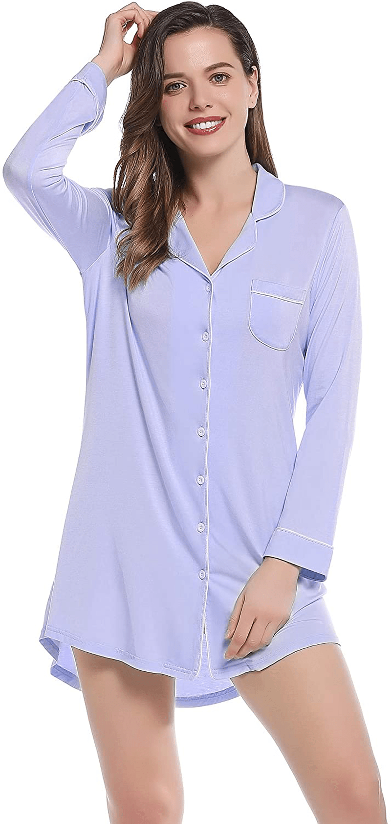 Amorbella Womens Long Sleeve Nightgown Button down Nightshirt Bamboo Sleep Shirt Soft Pajama Top Apparel & Accessories > Clothing > Sleepwear & Loungewear > Nightgowns Kylie Max