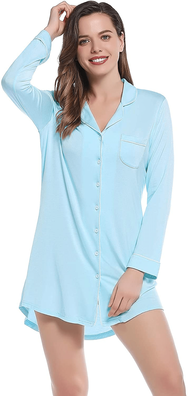 Amorbella Womens Long Sleeve Nightgown Button down Nightshirt Bamboo Sleep Shirt Soft Pajama Top Apparel & Accessories > Clothing > Sleepwear & Loungewear > Nightgowns Kylie Max