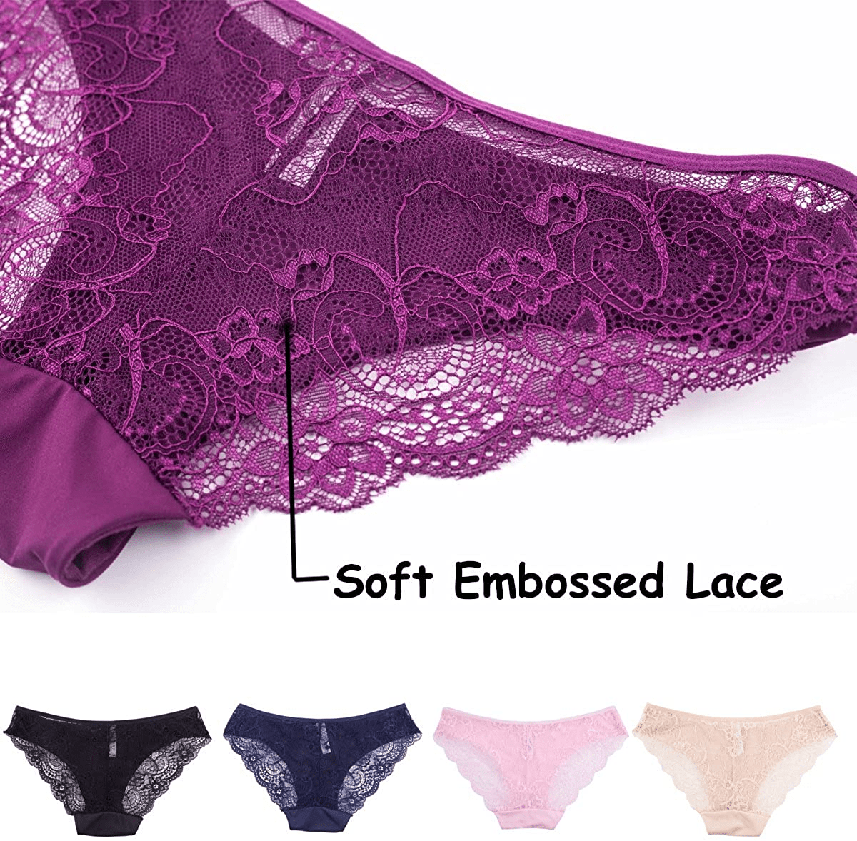 Amorfati Women¡¯S Bikini Panties Soft Lace Cheeky No Panty Line Bikini Underwear Seamless Briefs 6-Pack Apparel & Accessories > Clothing > Underwear & Socks > Underwear AMORFATI SERIES