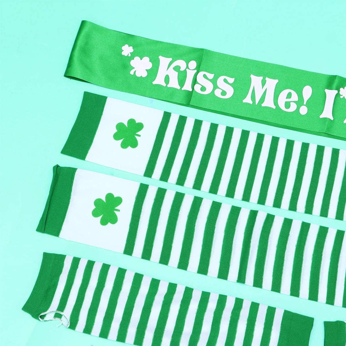 Amosfun St. Patrick'S Day Costume Accessories Arm Warmers Fingerless Gloves Gloves Shamrock Stocking Kiss Me I'M Irish Sash Irish Day Party Favor, Green, 3Pcs Apparel & Accessories > Clothing Accessories > Sashes Amosfun