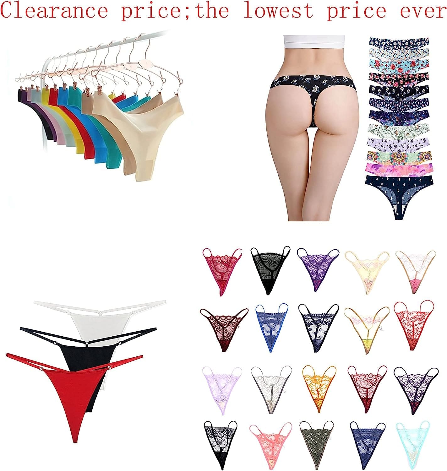 AMZIRAN Women Variety of Underwear Pack T-Back Thong G-String Panties