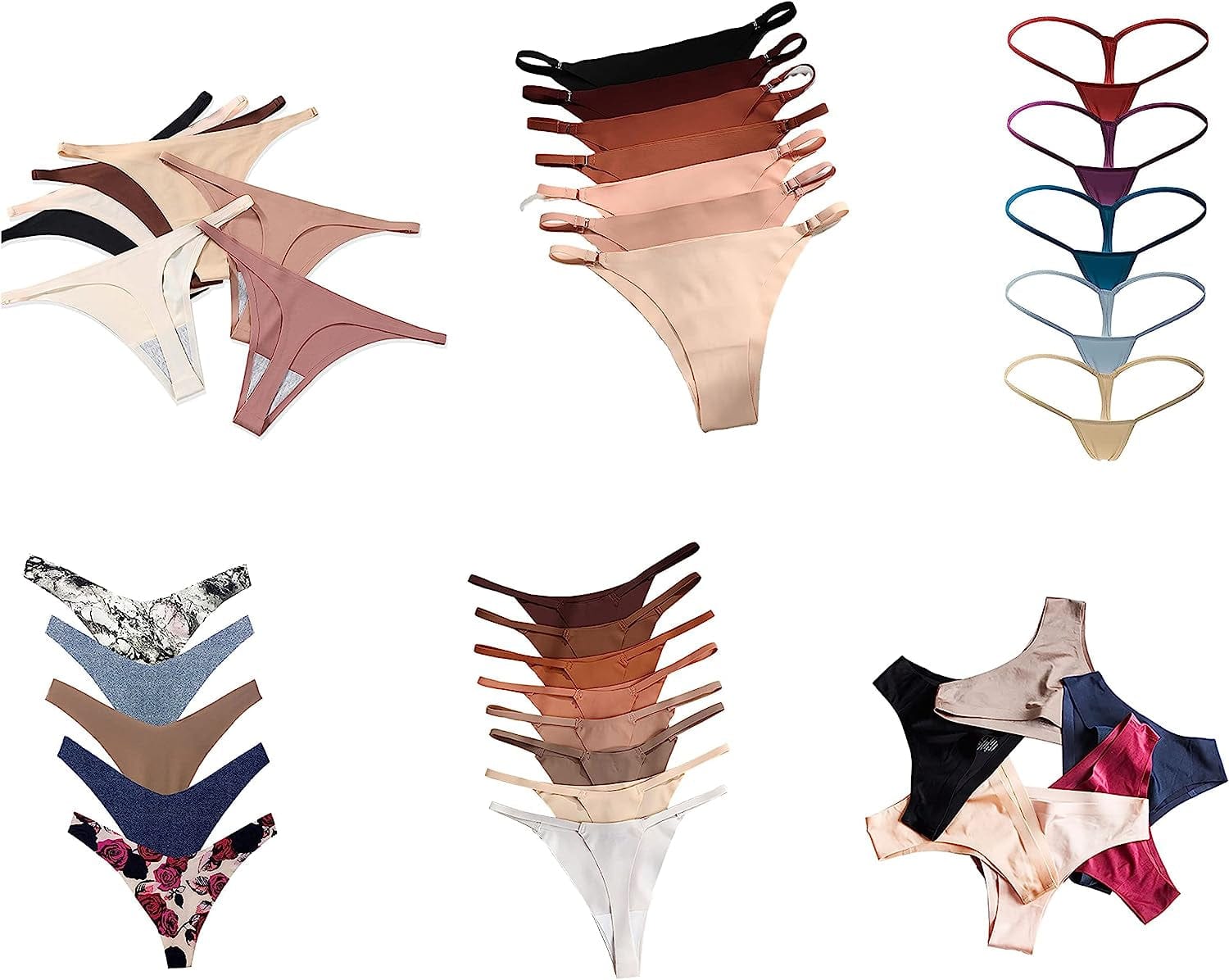 AMZIRAN Women Variety of Underwear Pack T-Back Thong G-String Panties 30 / Medium