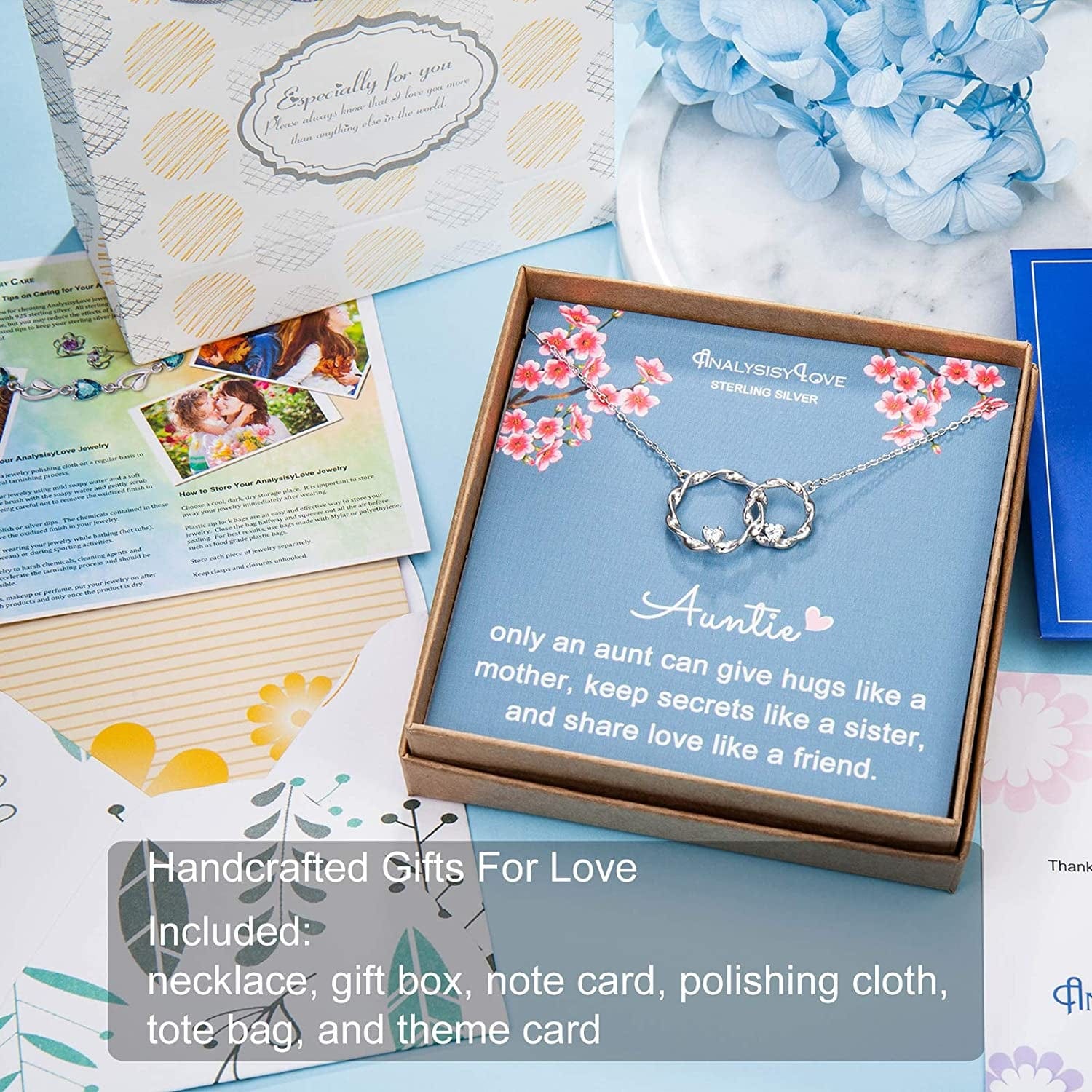 Analysisylove Aunt Niece Necklace - Sterling Silver Two Interlocking Infinity Double Circle Pendant for Women, Mothers Day Jewelry Birthday Gift, Aunt Gifts from Niece