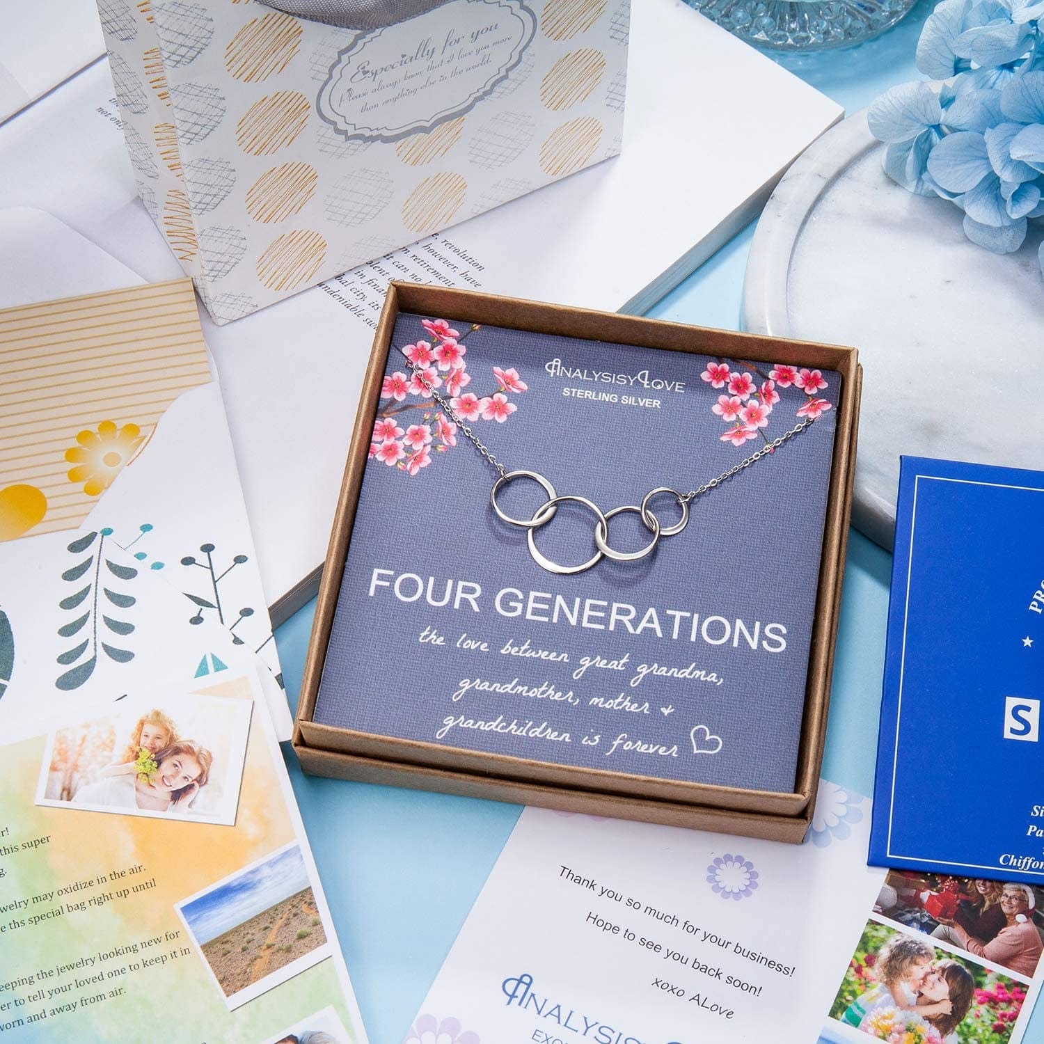 Analysisylove Four Generations Necklace for Great Grandma Gifts - Sterling Silver 4 Circle Infinity Necklaces for Women, Mom Gift, Mothers Day Jewelry, Grandmother Birthday Gifts from Grandchildren