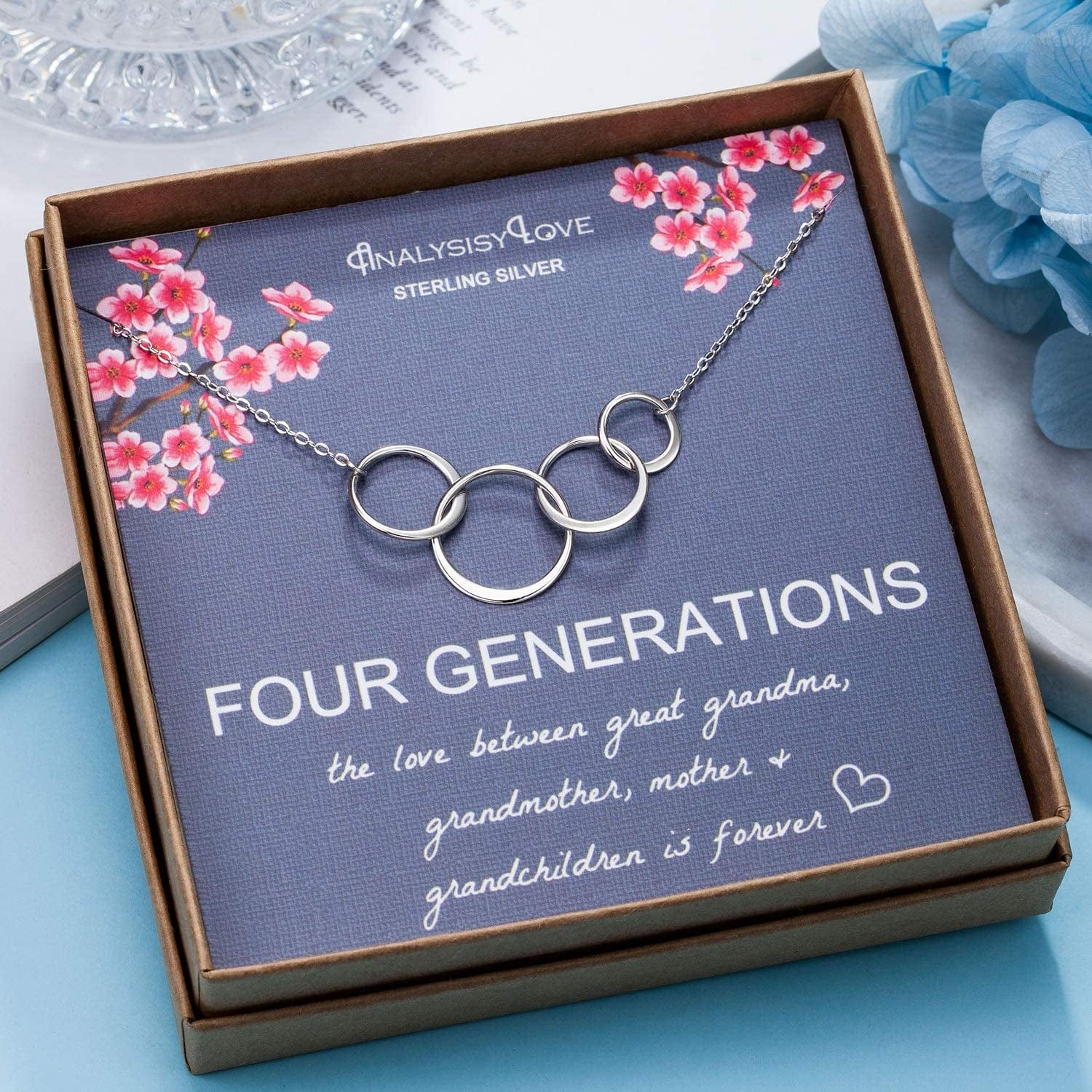 Analysisylove Four Generations Necklace for Great Grandma Gifts - Sterling Silver 4 Circle Infinity Necklaces for Women, Mom Gift, Mothers Day Jewelry, Grandmother Birthday Gifts from Grandchildren