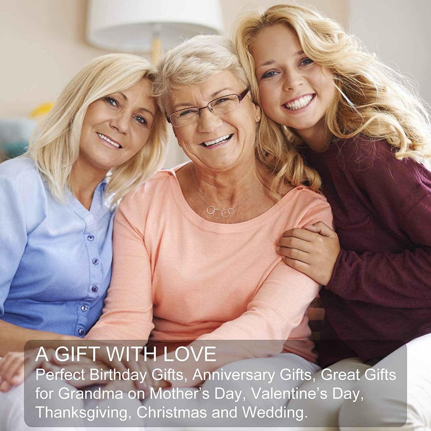 Analysisylove Four Generations Necklace for Great Grandma Gifts - Sterling Silver 4 Circle Infinity Necklaces for Women, Mom Gift, Mothers Day Jewelry, Grandmother Birthday Gifts from Grandchildren