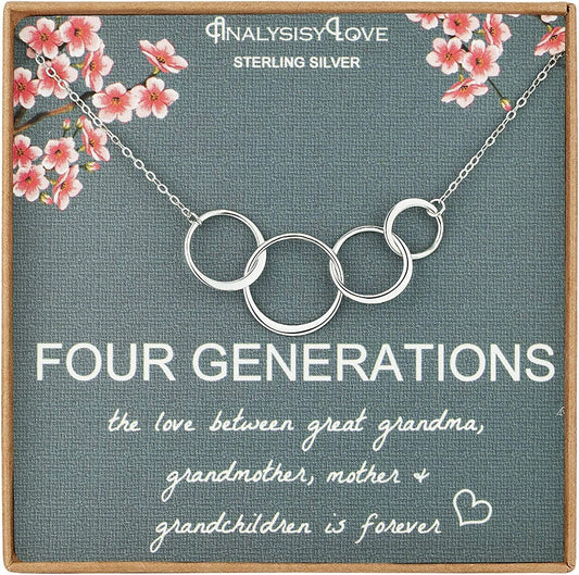 Analysisylove Four Generations Necklace for Great Grandma Gifts - Sterling Silver 4 Circle Infinity Necklaces for Women, Mom Gift, Mothers Day Jewelry, Grandmother Birthday Gifts from Grandchildren