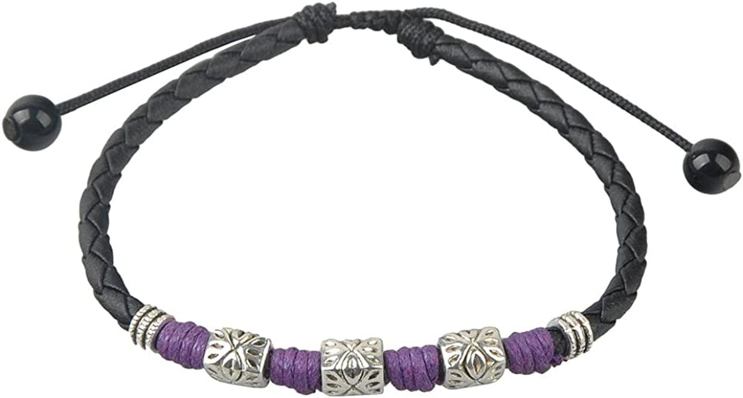 Ancient Tribe Handmade Adjustable Black Leather Anklet,Women'S Apparel & Accessories > Jewelry > Anklets Ancient Tribe Purple