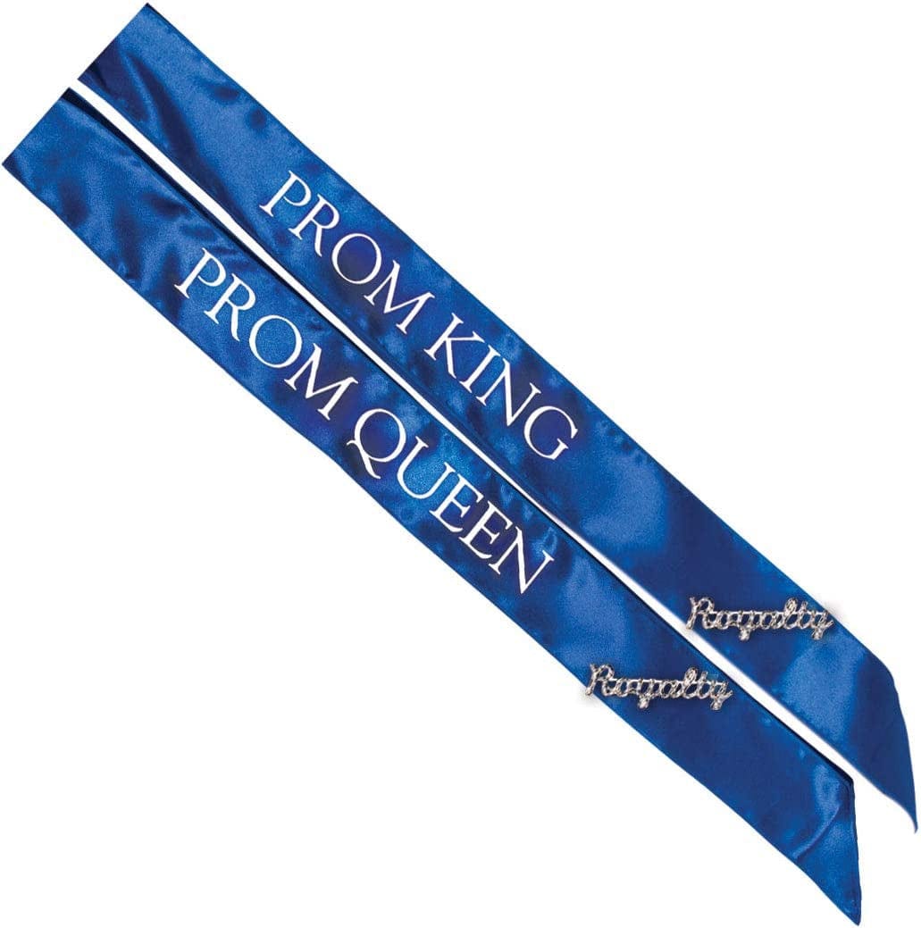 Anderson'S Black Prom Royalty Sash Set, 2 Sashes and 2 Royalty Pins Apparel & Accessories > Clothing Accessories > Sashes Anderson's Blue/White Sashes/Silver Royalty Pins