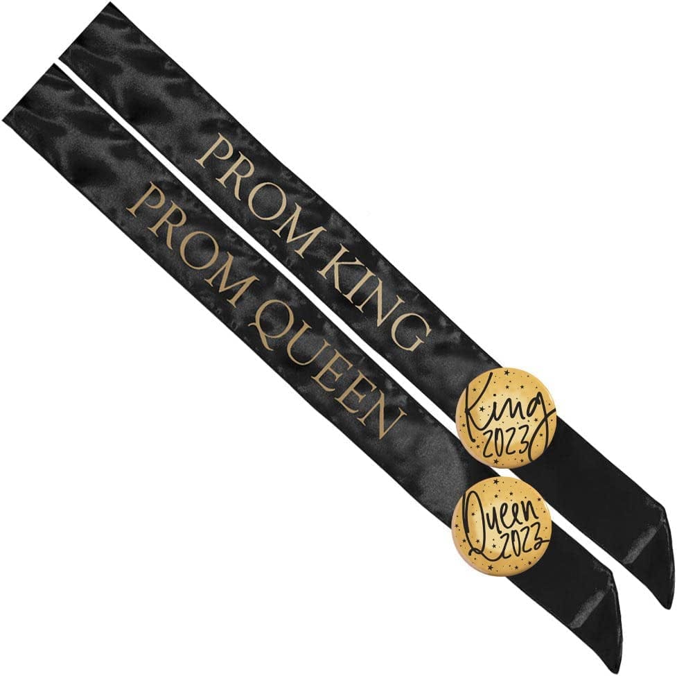 Anderson'S Black Prom Sash Set, King and Queen Sashes, Gold Buttons Apparel & Accessories > Clothing Accessories > Sashes Anderson's Black/Gold Sashes and Gold/Black Buttons